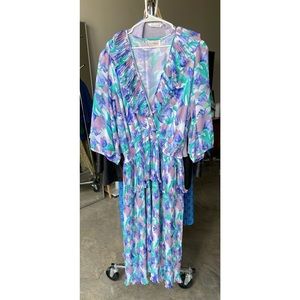 VINTAGE “Susan Freir” Ruffled Collar & Sleeves Pleated Skirt Pastel Dress